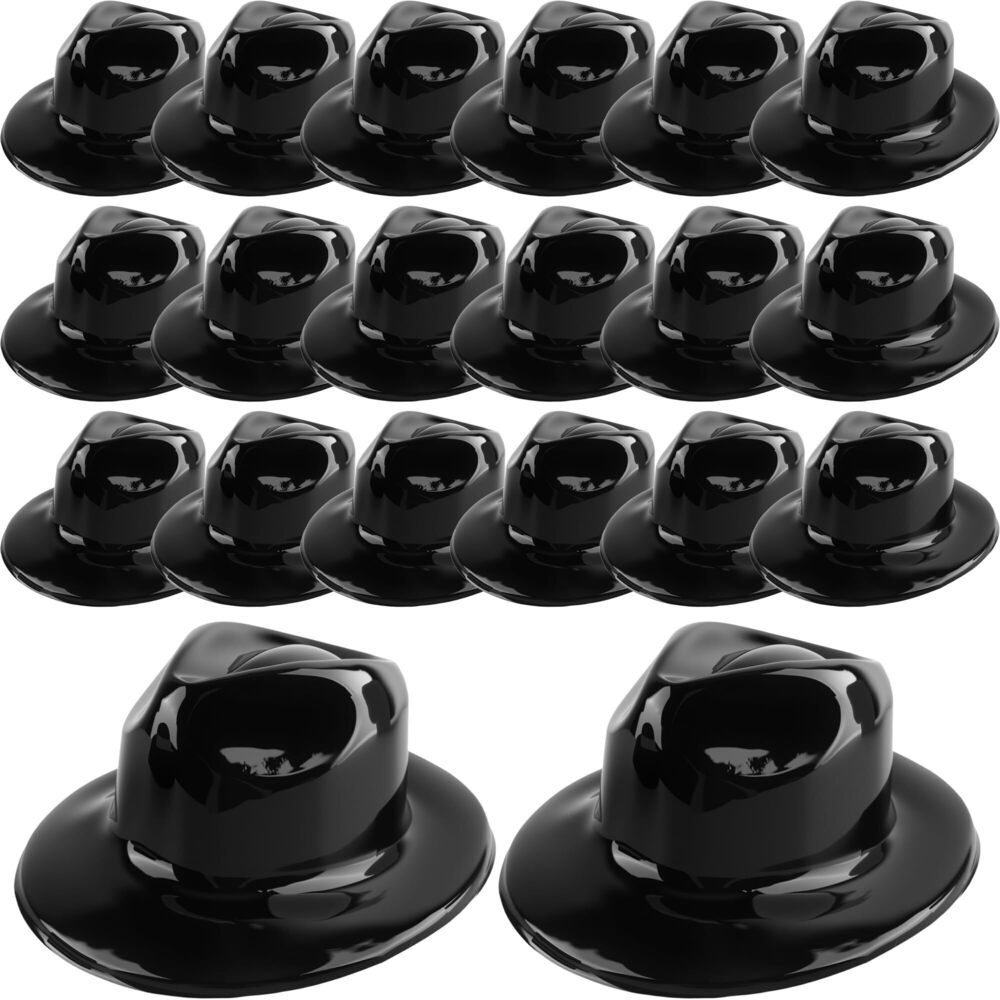 7677 20 Pcs Plastic Fedora Hats Black Gangster Hat Gentlemen Hat Party Hats
